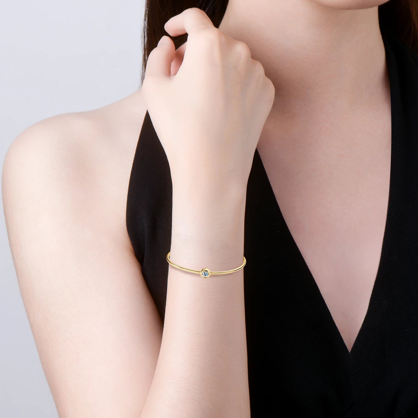 Moissanite Bangle Bracelet 18K Gold Plated 925 Sterling Silver